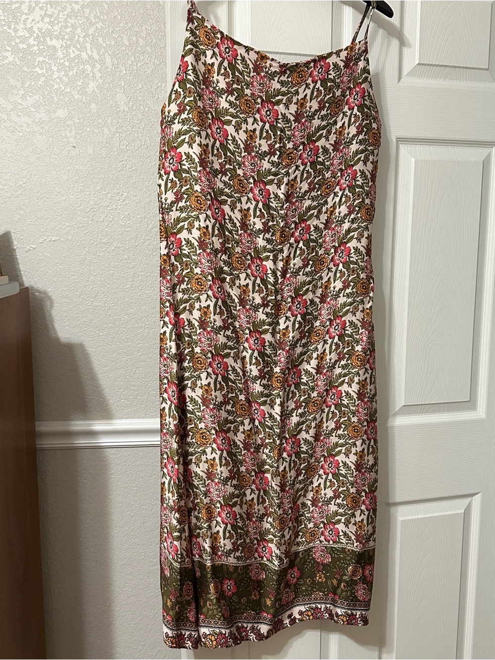 Vici Floral Midi Dress in Cream, Olive & Pink